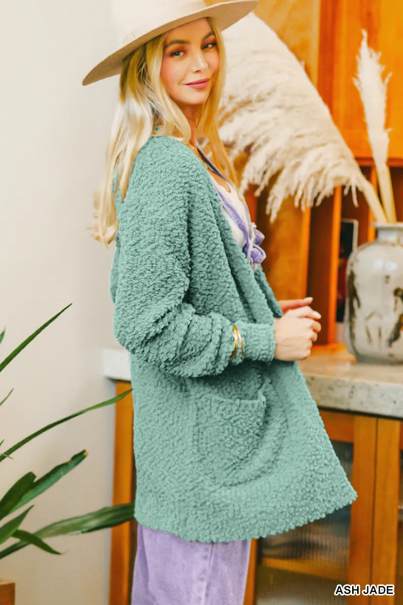 Zenana Long Sleeve Popcorn Sweater Cardigan with Pockets - SwagglyLife Home & Fashion