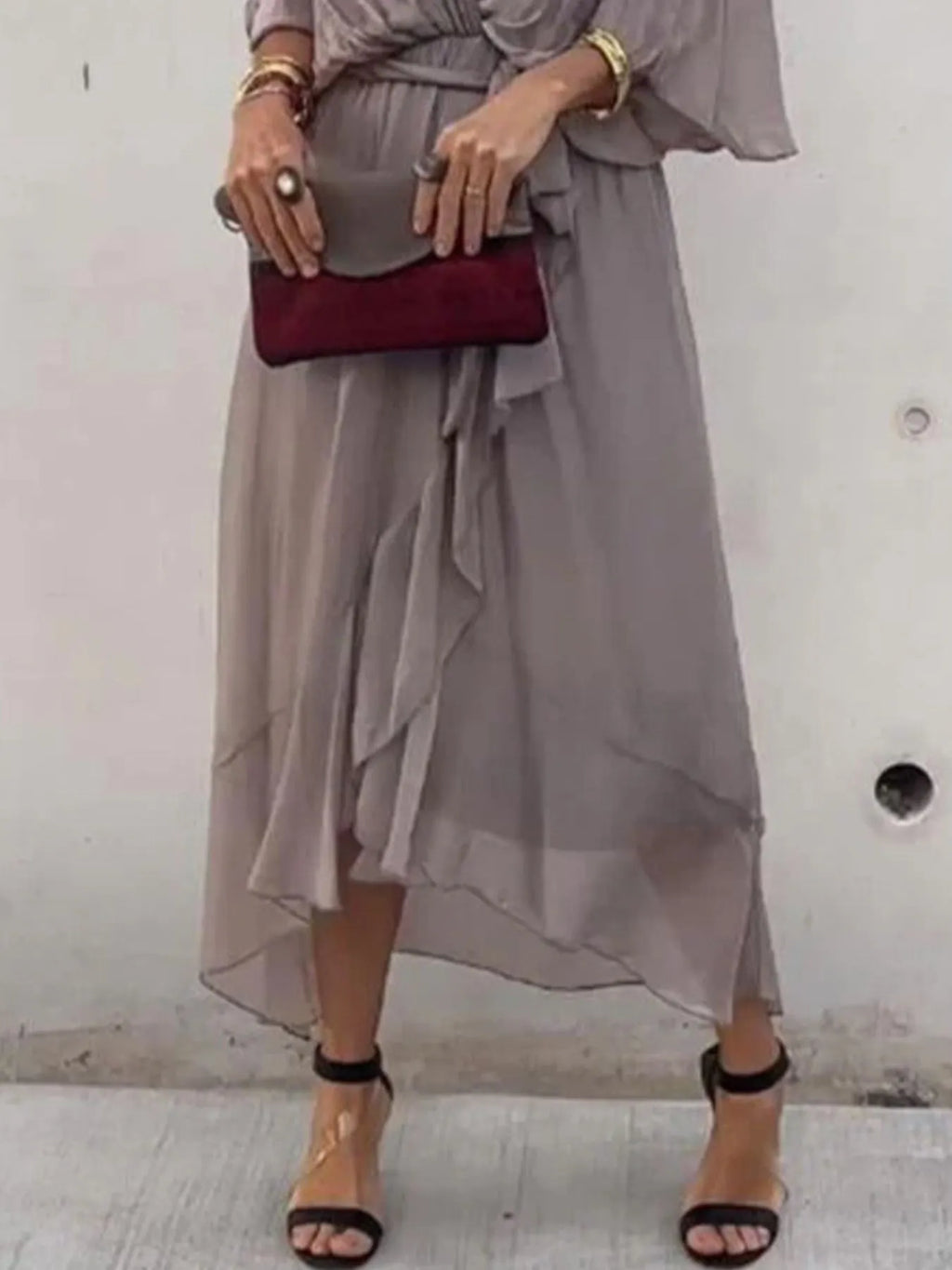 Flowy Tie Front Midi Dress with Flutter Sleeves in - photo