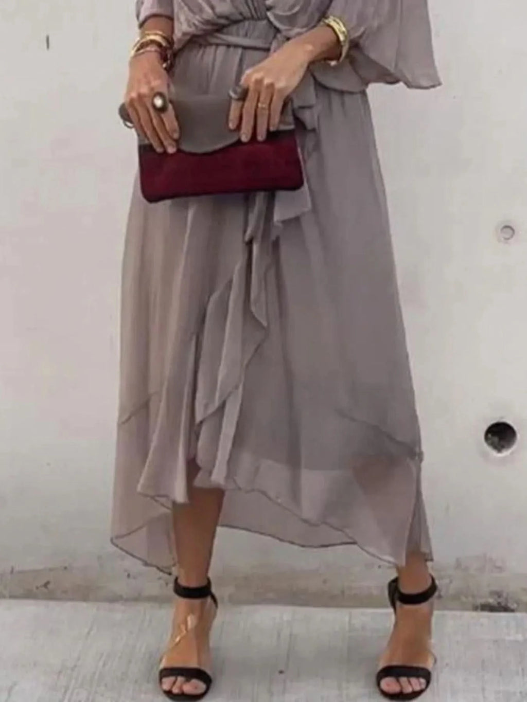 Flowy Tie Front Midi Dress with Flutter Sleeves in - photo