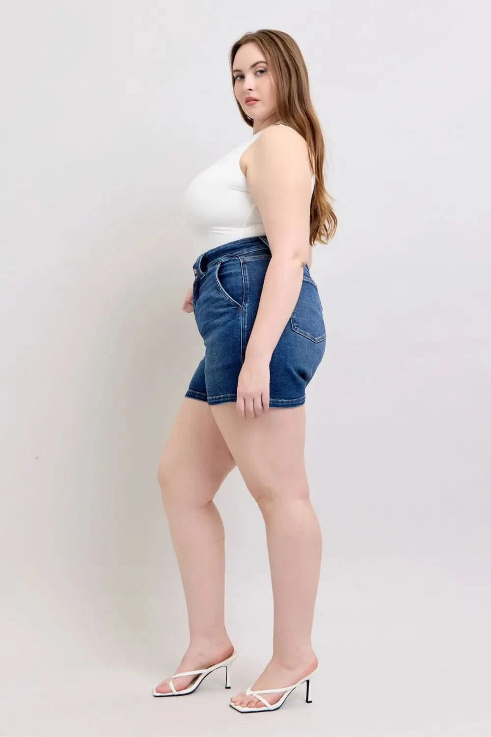 Judy Blue Full Size Double Button Waistband Denim Shorts Plus Size in - photo