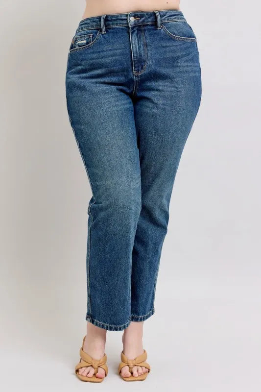 Judy Blue Full Size High Waisted Rigid Magic Non-destroy Straight Leg Jeans Plus Size - SwagglyLife Home & Fashion