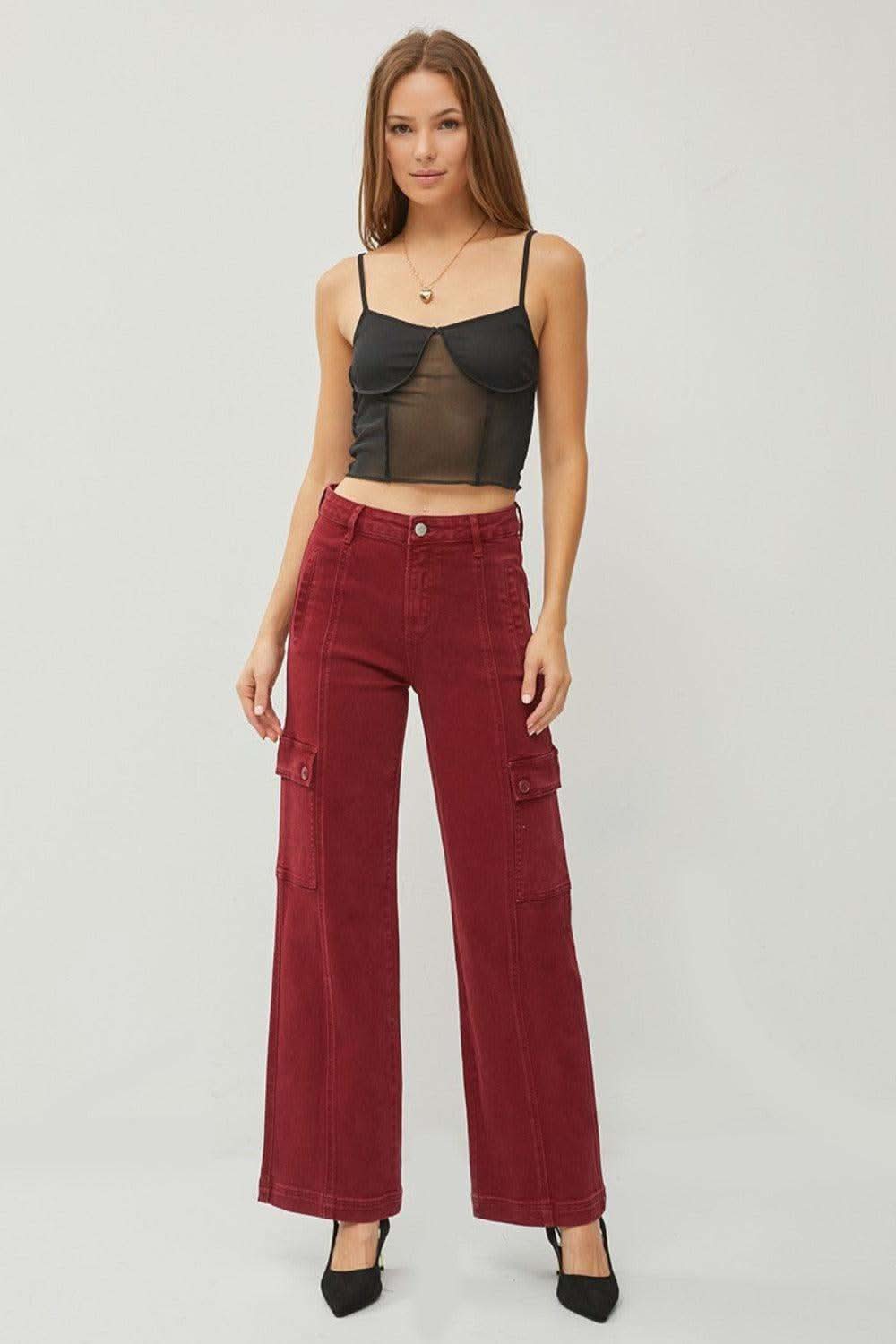 RISEN Full Size High Rise Wide Leg Cargo Jeans in - photo