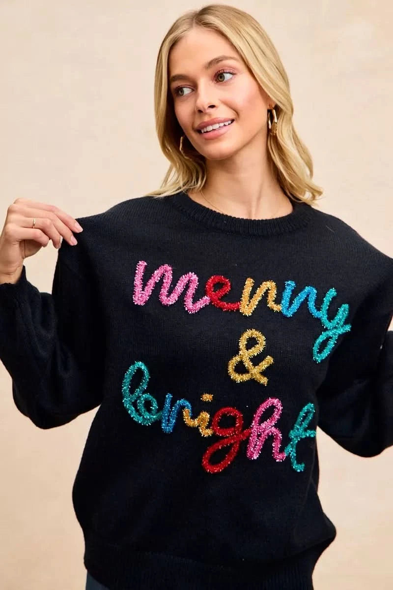 BiBi Tinsel Lettering Christmas Sweater in - photo