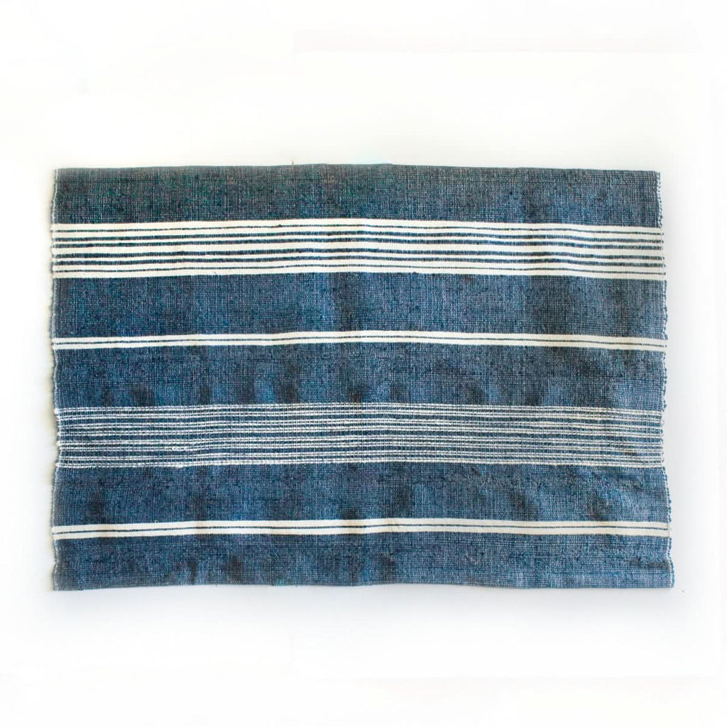 Aden Cotton Bath Mat in Navy with Natural - Bath Mats & Rugs photo