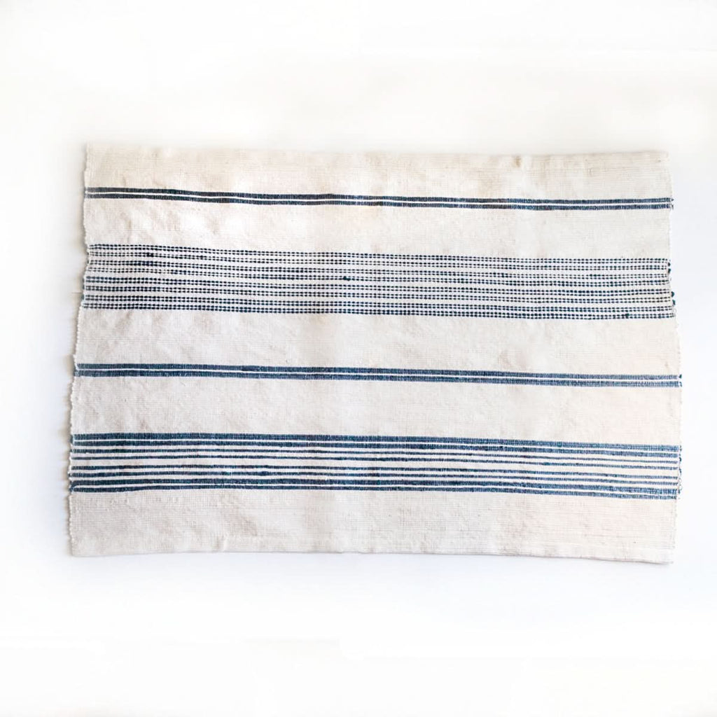 Aden Cotton Bath Mat in Natural with Navy - Bath Mats & Rugs photo