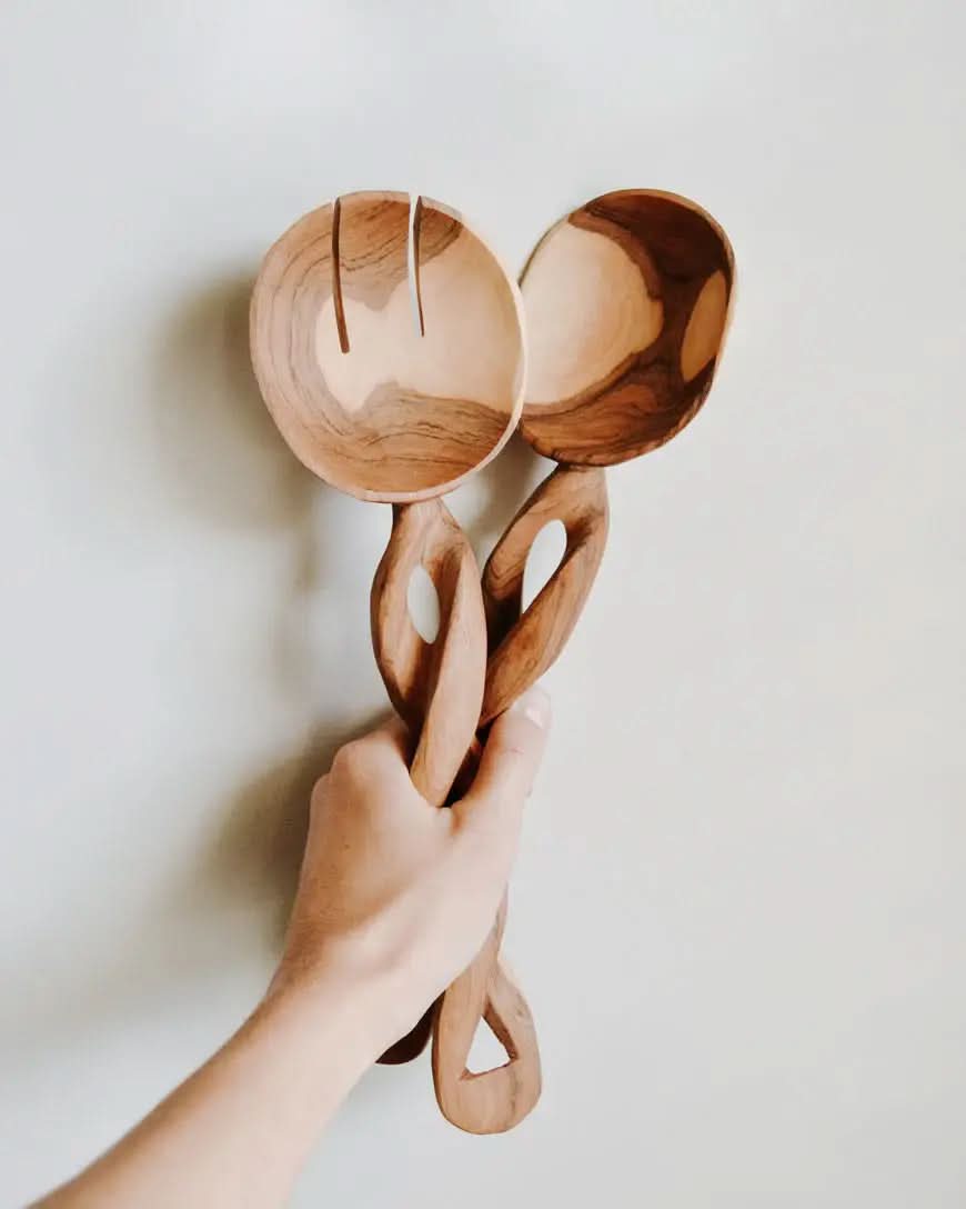 Olive Wood Spiral Salad Servers - SwagglyLife Home & Fashion