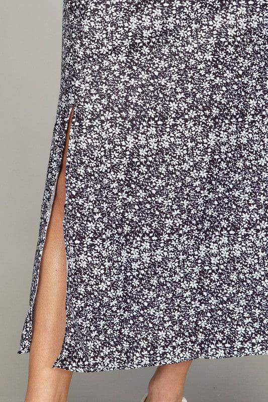 Floral Midi Skirt with Slit, Multiple Colors - SwagglyLife Home & Fashion