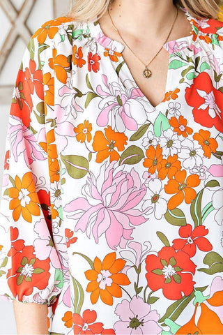 Floral Notched Neck Balloon Sleeve Blouse - SwagglyLife Home & Fashion Floral Notched Neck Balloon Sleeve Blouse - SwagglyLife Home & Fashion