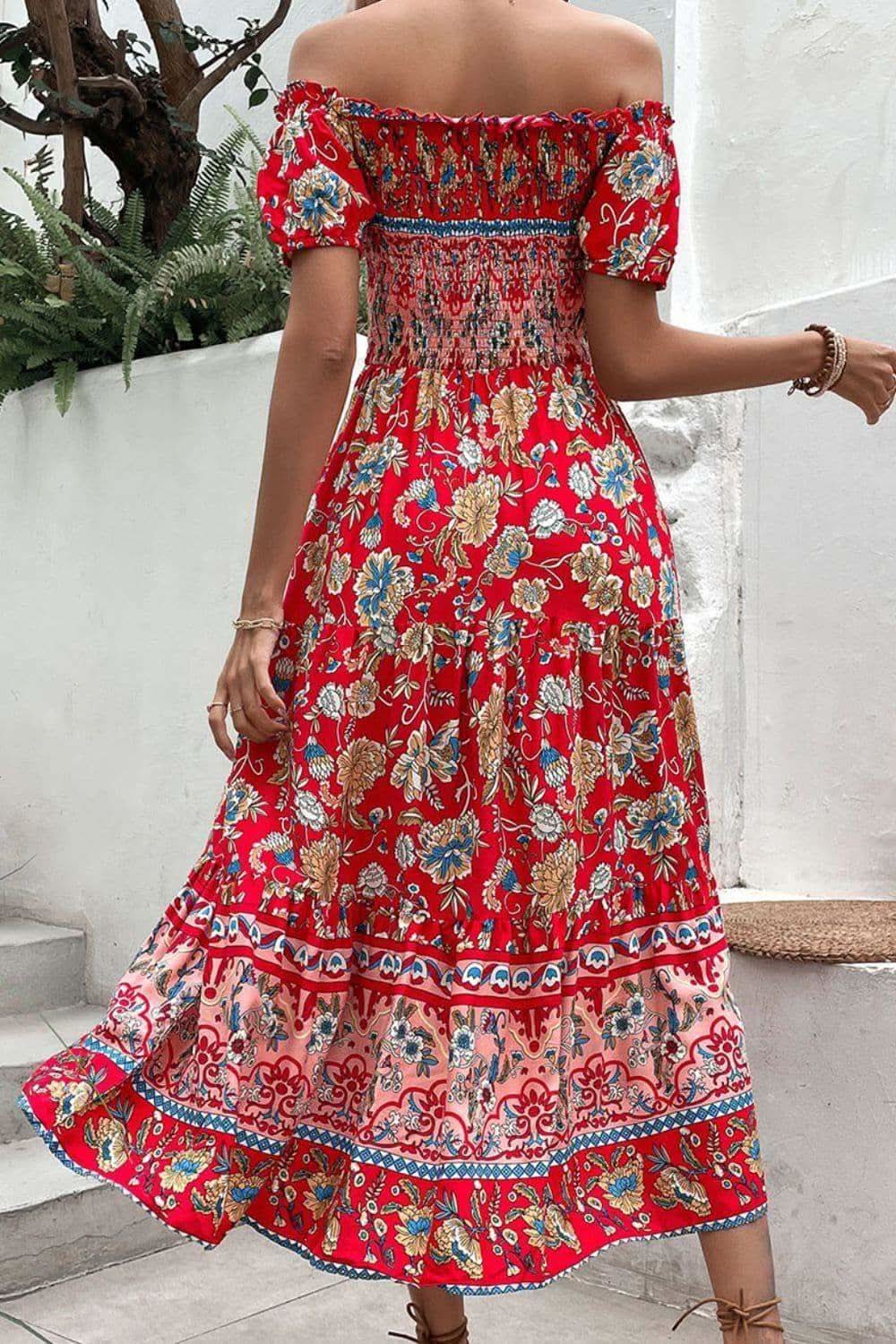 Floral Off-Shoulder Smocked Midi Dress in - Dresses photo