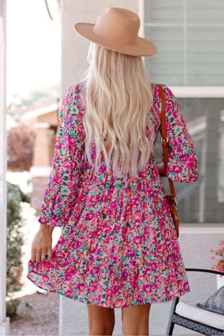 Floral Smocked V-Neck Flounce Sleeve Dress - SwagglyLife Home & Fashion Floral Smocked V-Neck Flounce Sleeve Dress - SwagglyLife Home & Fashion