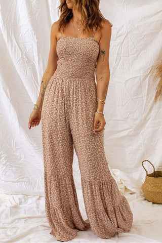 Floral Spaghetti Strap Smocked Wide Leg Jumpsuit - SwagglyLife Home & Fashion Floral Spaghetti Strap Smocked Wide Leg Jumpsuit - SwagglyLife Home & Fashion
