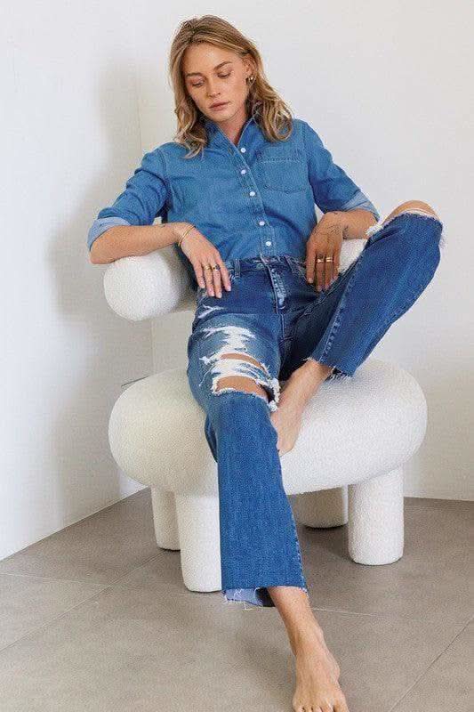 Flying Monkey Jeans Distressed High Rise Ankle Relaxed Straight in - Pants photo