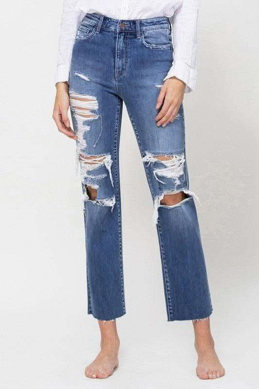 Flying Monkey Jeans Distressed High Rise Ankle Relaxed Straight in CONGRATULATIONS - Pants photo