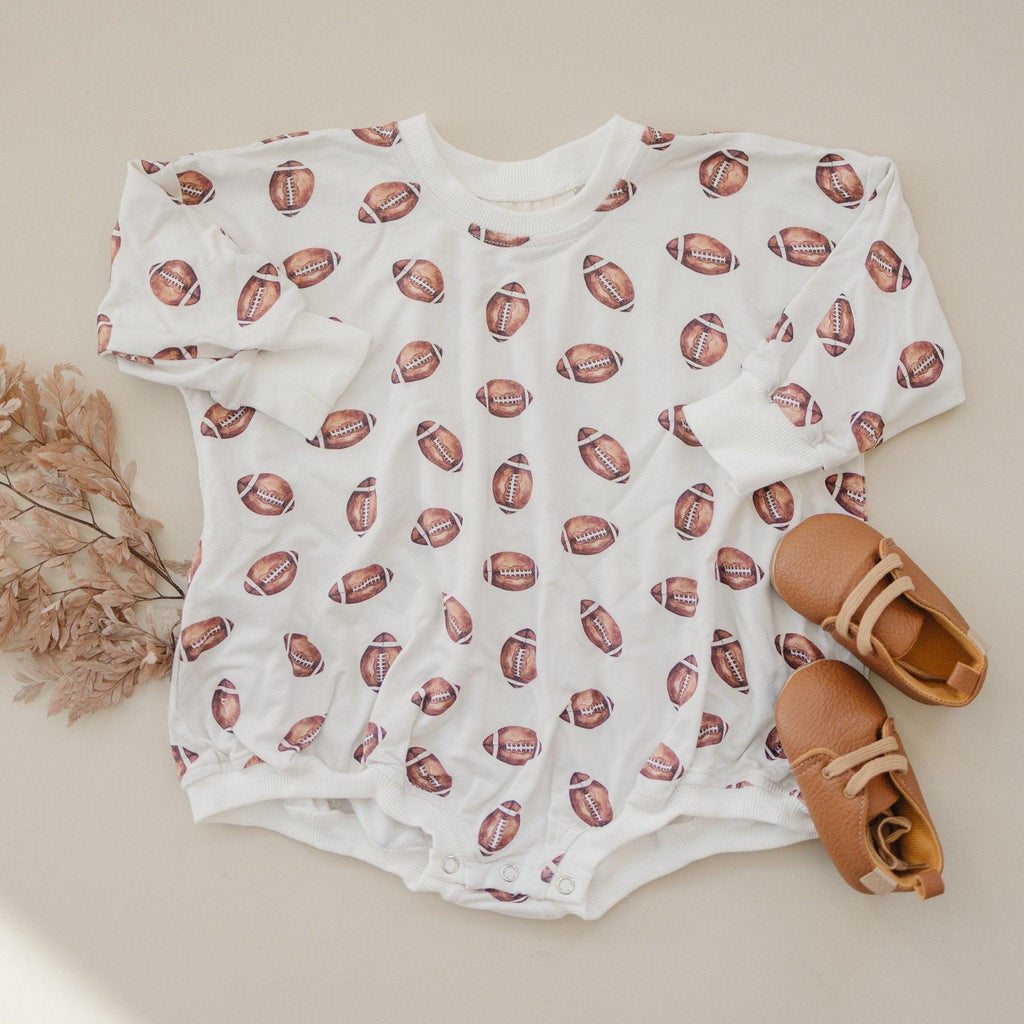 Football Print Bamboo Bubble Romper in - photo
