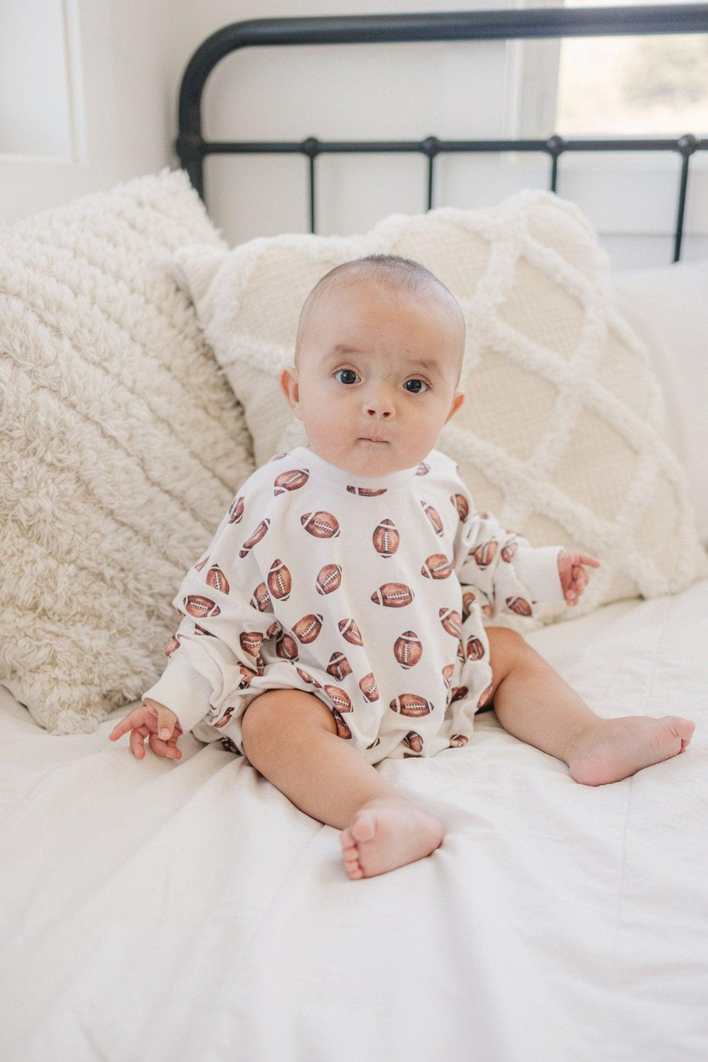 Football Print Bamboo Bubble Romper in - photo