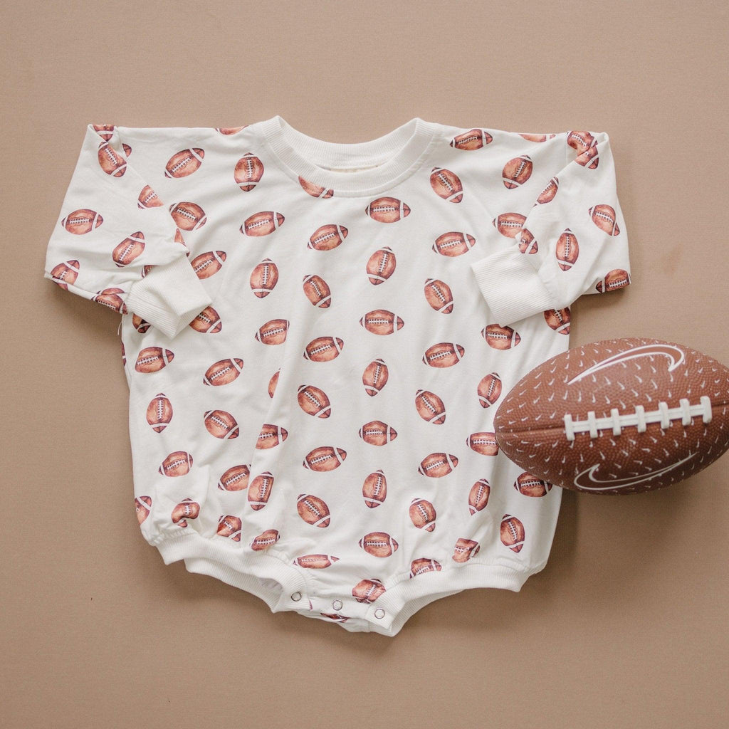 Football Print Bamboo Bubble Romper in - photo