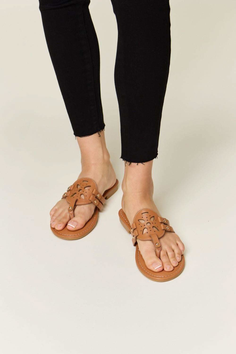 Forever Link Cutout PU Leather Open Toe Sandals in TAN - Shoes photo