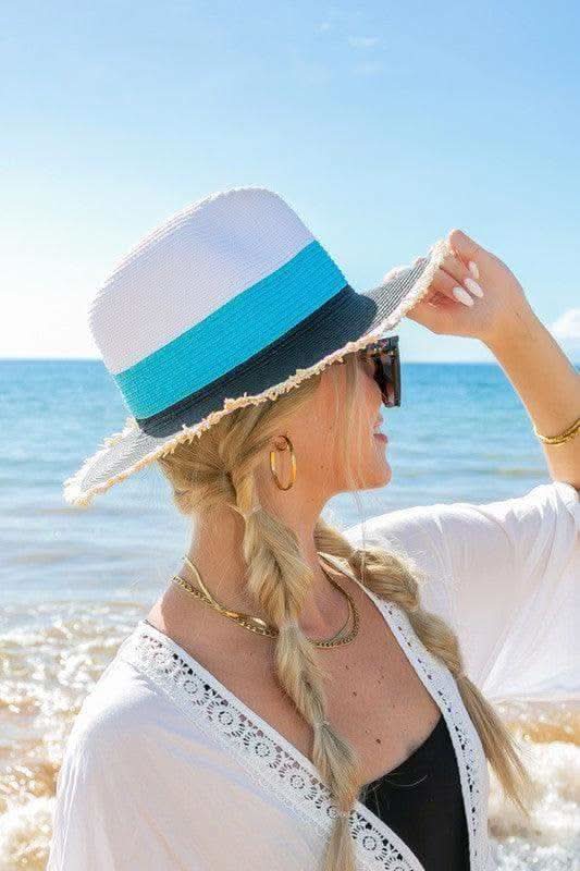 Fray Edge Color Block Straw Panama Fedora Hat in - Hats photo