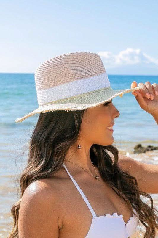 Fray Edge Color Block Straw Panama Fedora Hat in - Hats photo