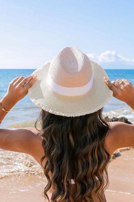 Fray Edge Color Block Straw Panama Fedora Hat in - Hats photo