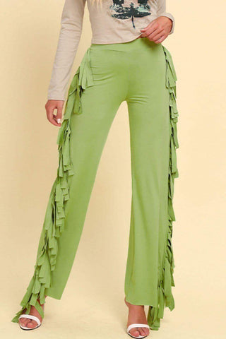 Fringe Trim Wide Leg Pants - SwagglyLife Home & Fashion Fringe Trim Wide Leg Pants - SwagglyLife Home & Fashion