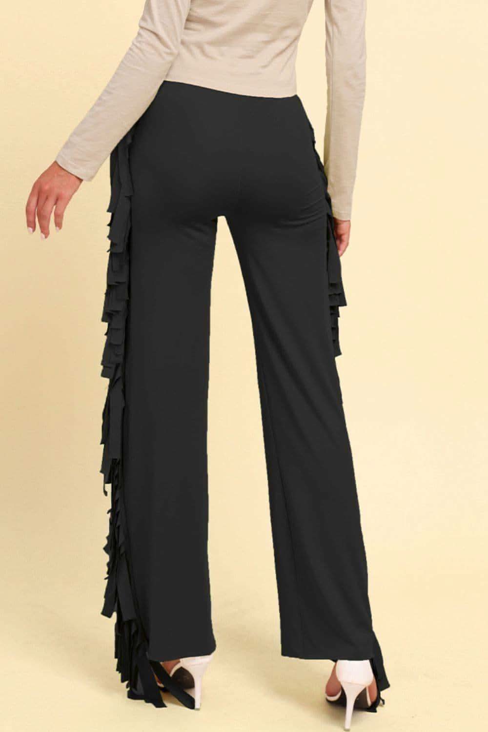 Fringe Trim Wide Leg Pants - SwagglyLife Home & Fashion Fringe Trim Wide Leg Pants - SwagglyLife Home & Fashion