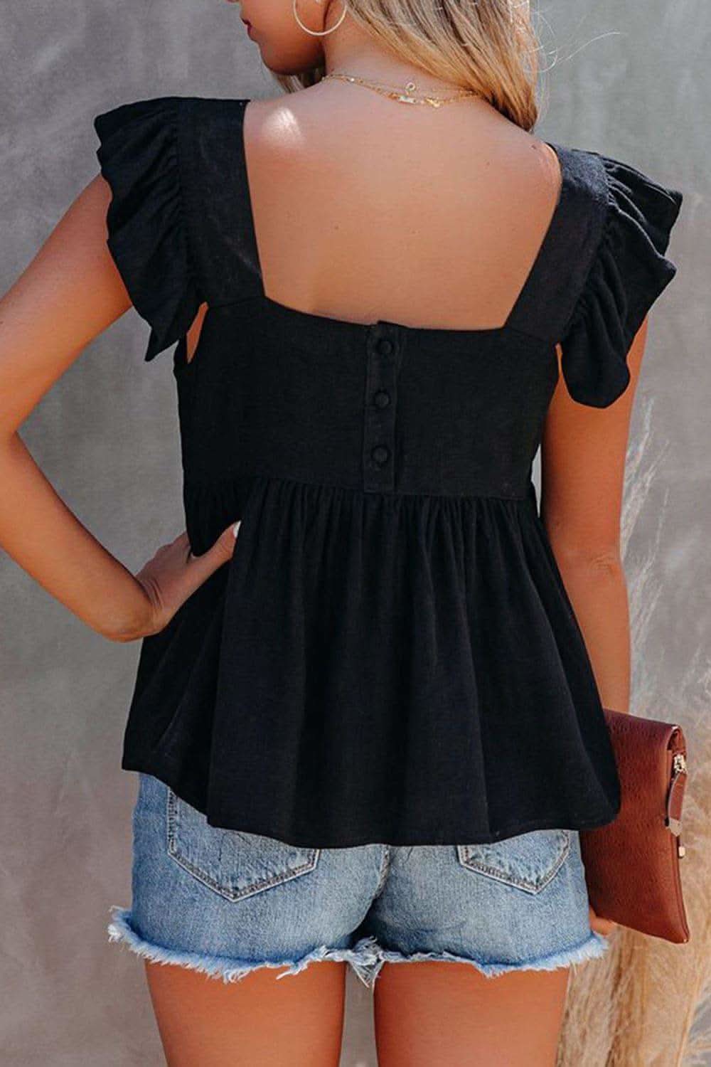 Ruffled Square Neck Cap Sleeve Blouse in - photo