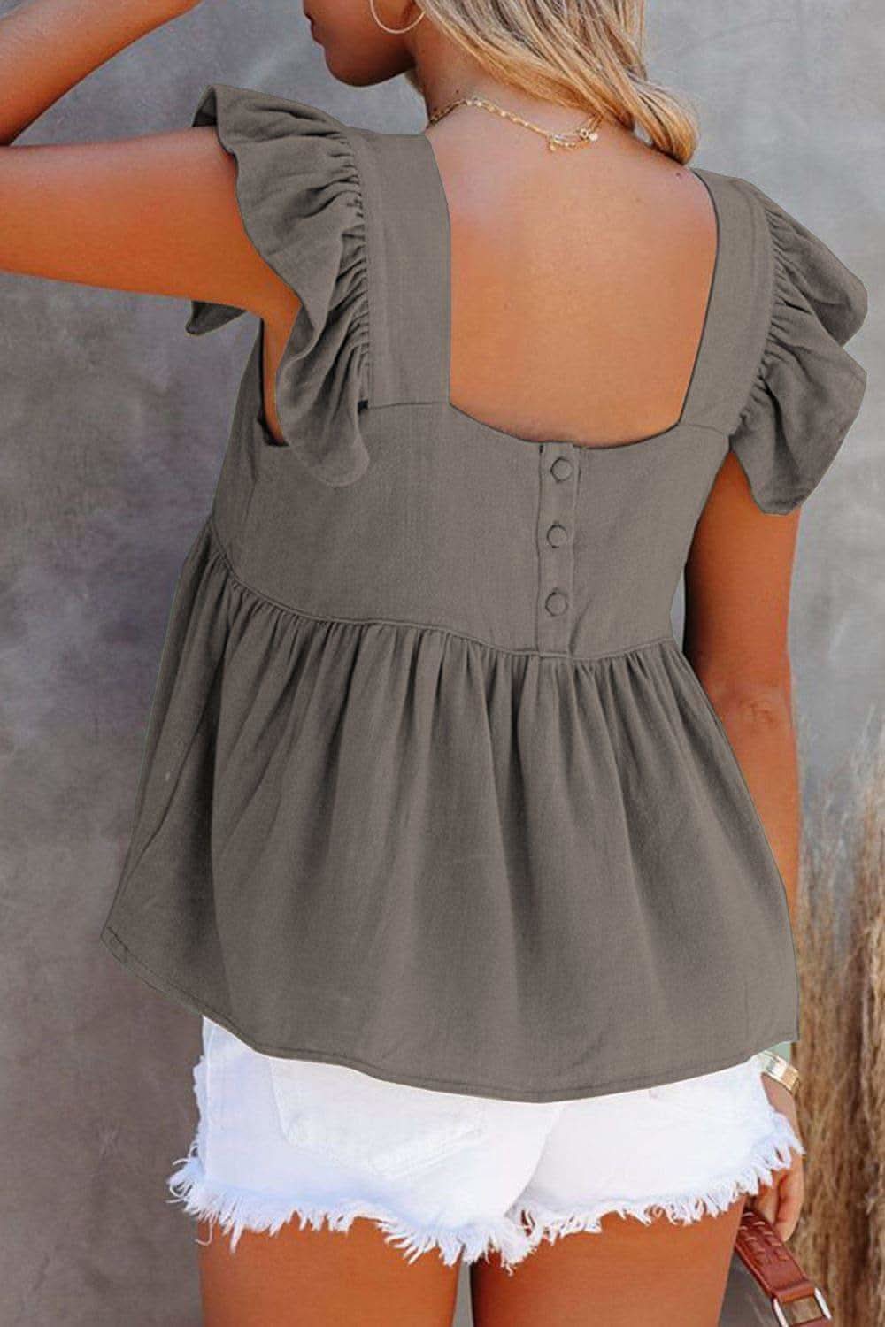 Ruffled Square Neck Cap Sleeve Blouse in - photo