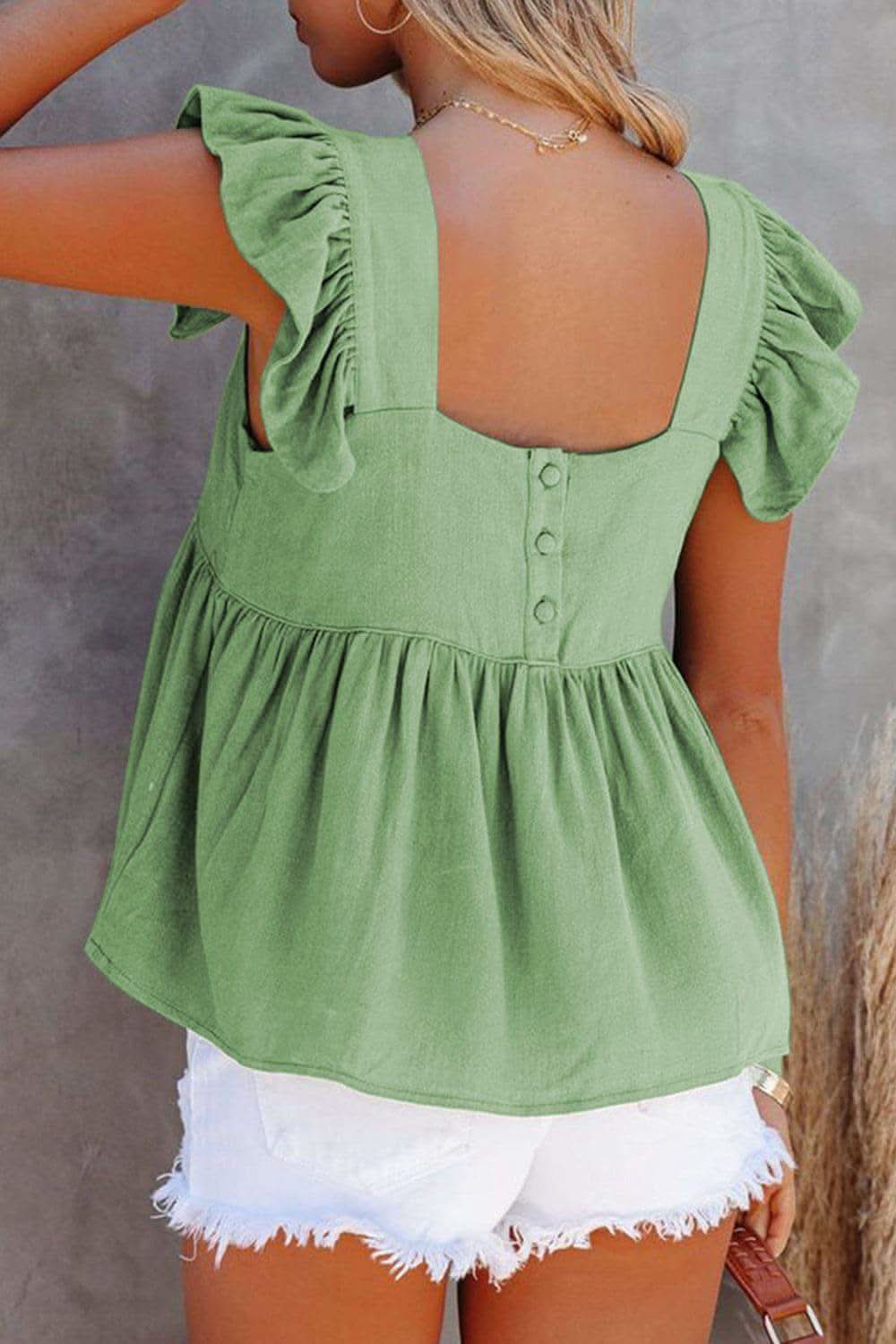 Ruffled Square Neck Cap Sleeve Blouse in - photo