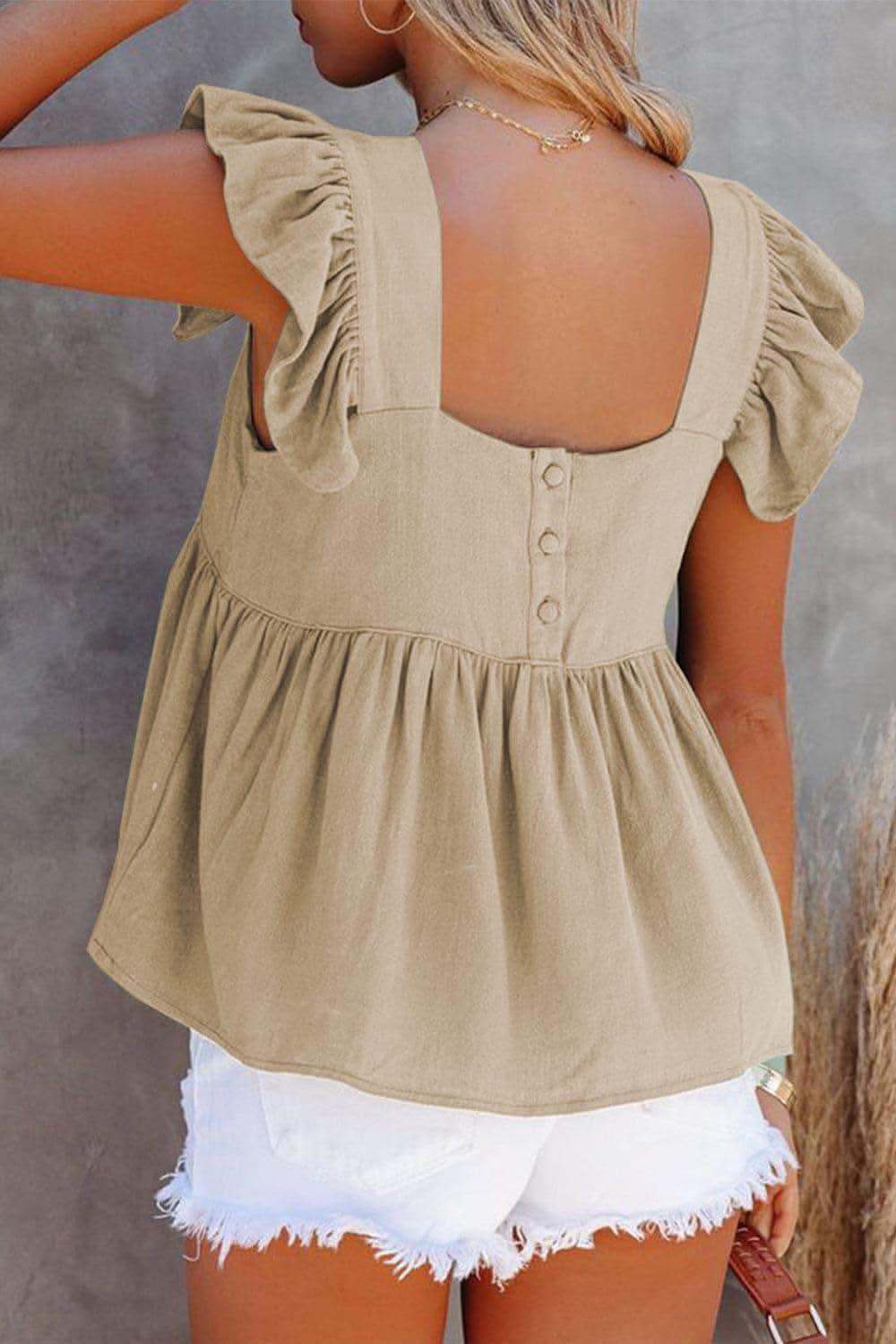 Ruffled Square Neck Cap Sleeve Blouse in - photo
