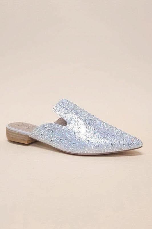 GEM-39 - Pointed Toe Slip On Mule Flats in SILVER RHINESTONE - Shoes photo