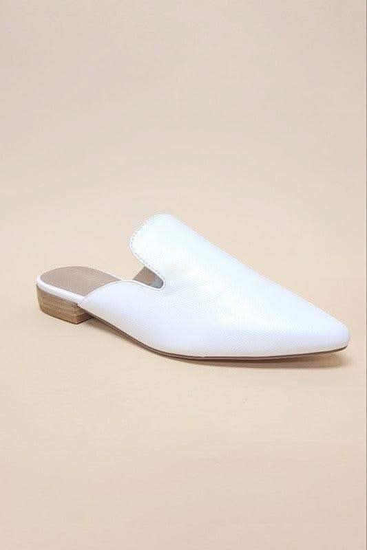 GEM-39 - Pointed Toe Slip On Mule Flats in WHITE PU - Shoes photo