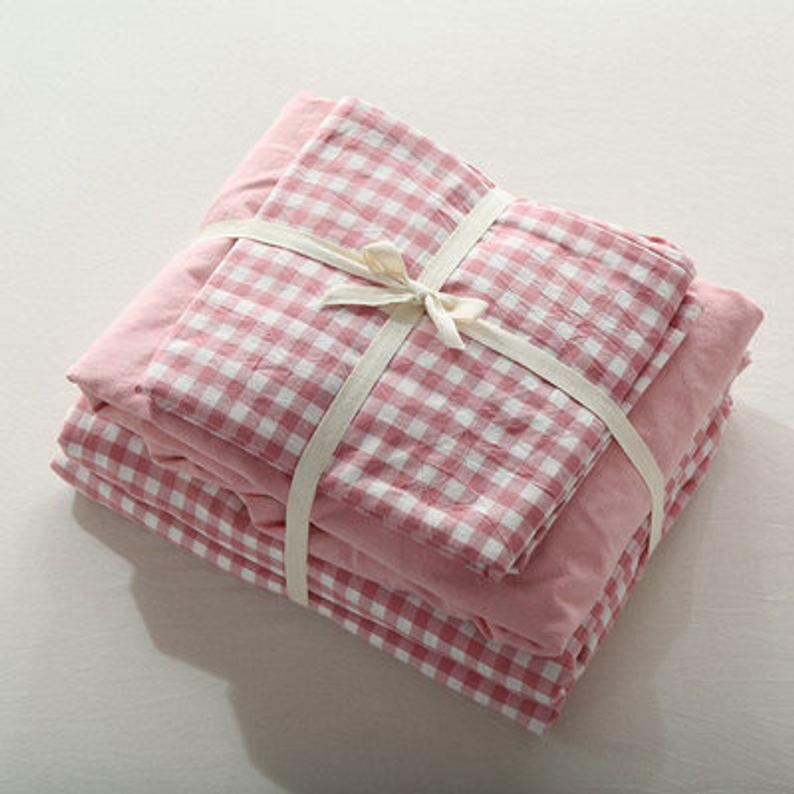 Gingham Bedding Set / Brown in Pink - Bedding Set photo