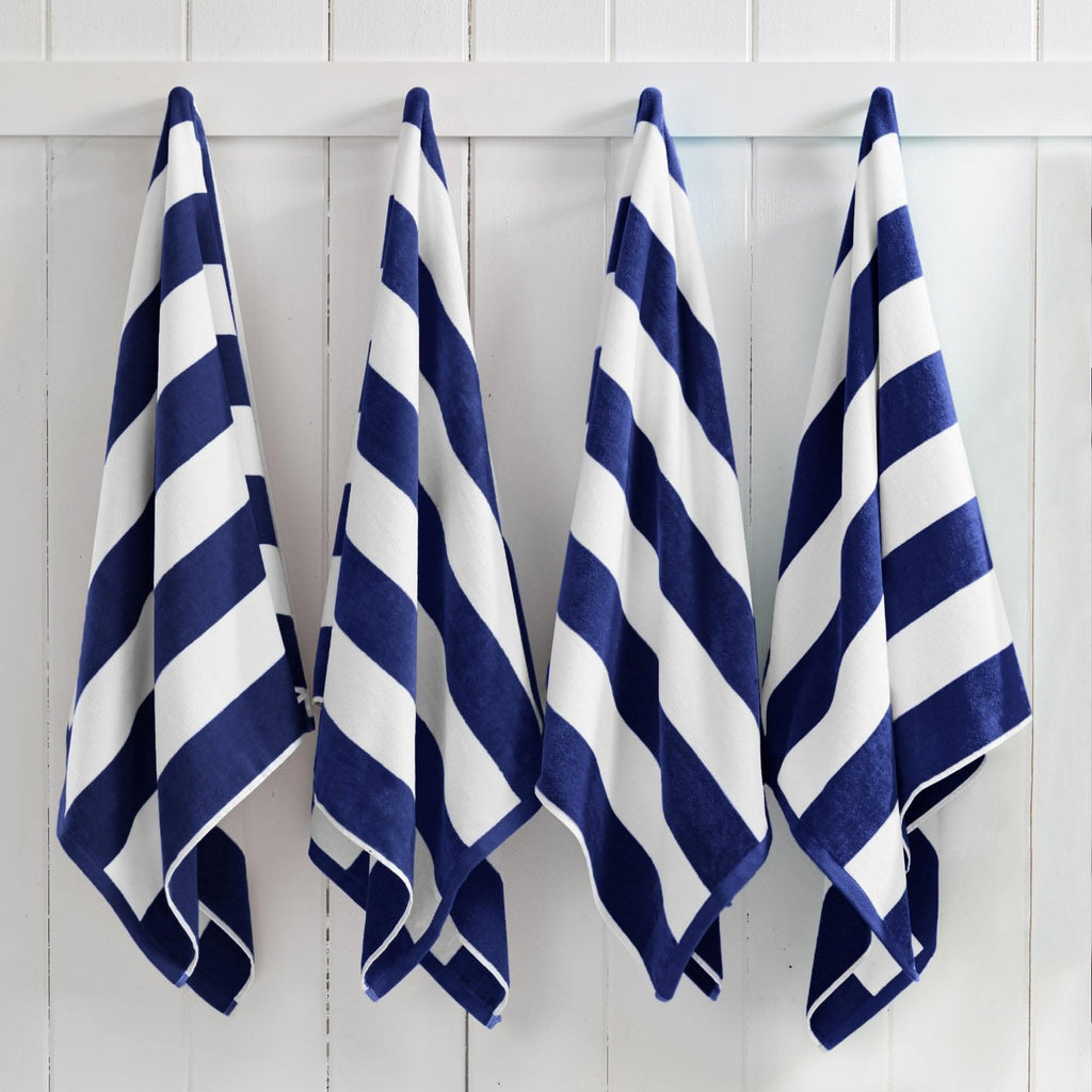 Cotton Velour Cabana Stripe Beach Towel - Novia Collection in 4 Pack- 35" x 70" Navy - photo