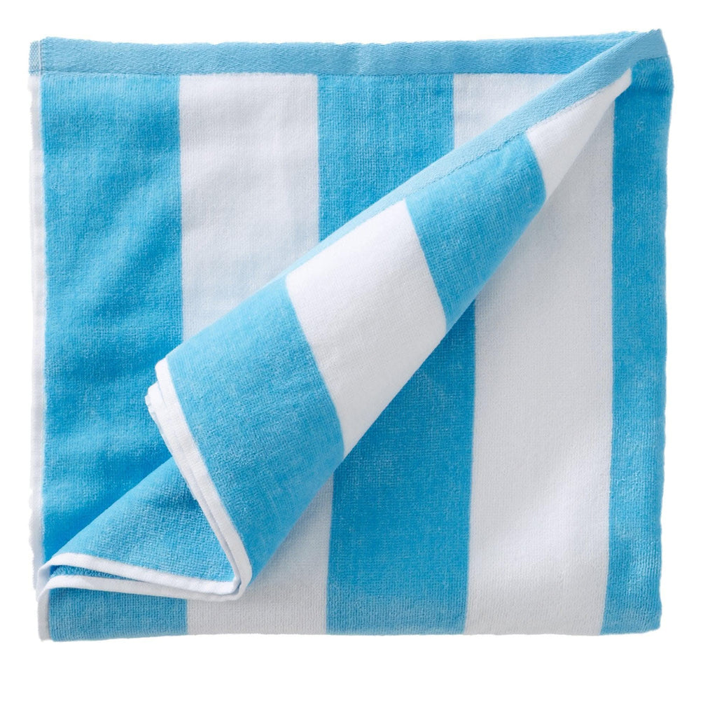 Cotton Velour Cabana Stripe Beach Towel - Novia Collection in Single Oversized- 35" x 70" Air Blue - photo