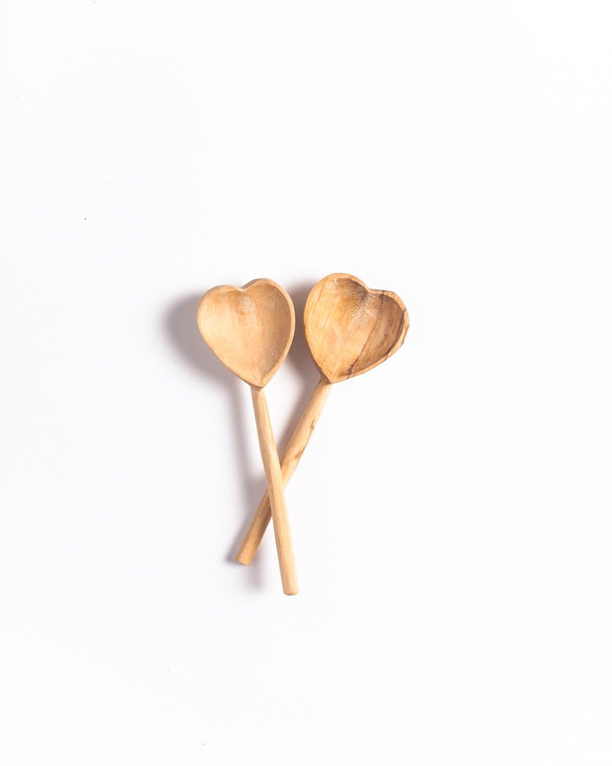 Olive Wood Heart Teaspoon Pair in - Kitchen & Dining photo
