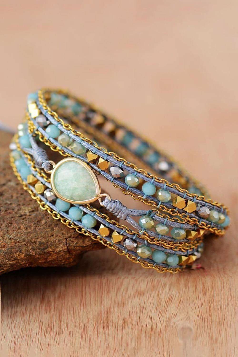 Handmade Teardrop Shape Triple Layer Beaded Bracelet in - Bracelets photo