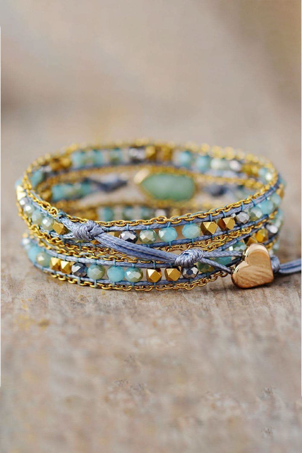 Handmade Teardrop Shape Triple Layer Beaded Bracelet in - Bracelets photo