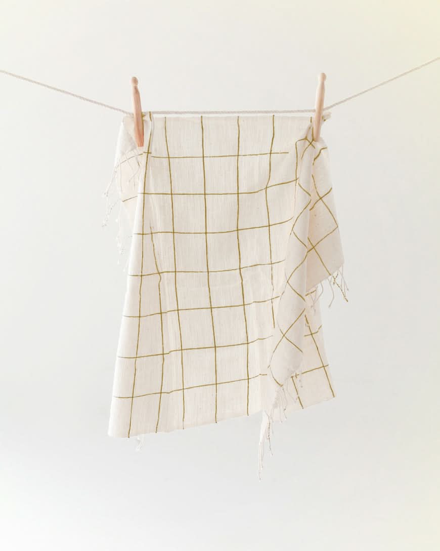 Windowpane Plaid Hand Towel in Beige - Kitchen Towels photo
