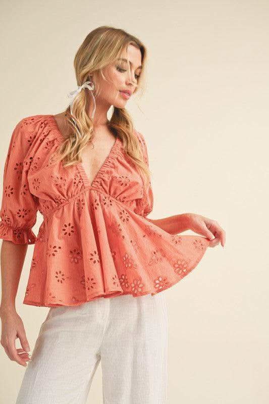 Hazle Eyelet Embroidered Top - SwagglyLife Home & Fashion