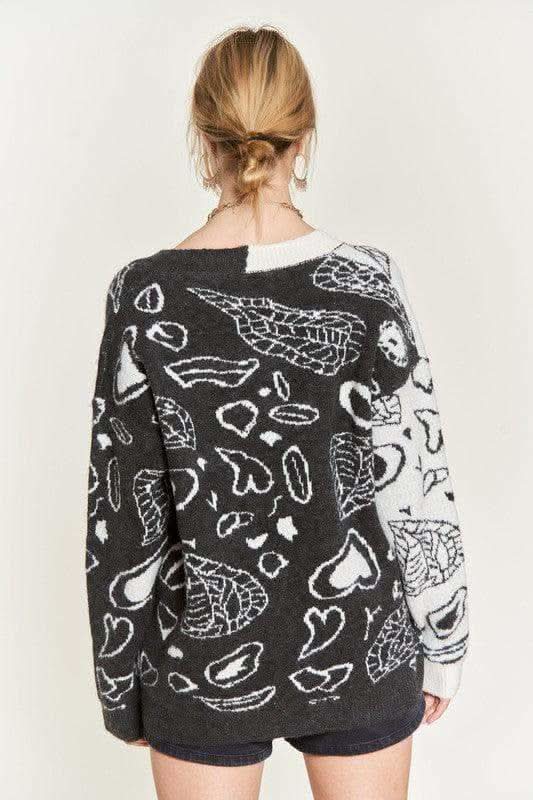 Heart Paisley and Color Block Cardigan in - photo