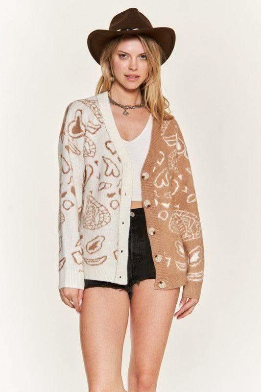 Heart Paisley and Color Block Cardigan in - photo