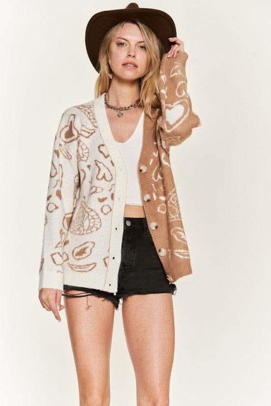 Heart Paisley and Color Block Cardigan in - photo