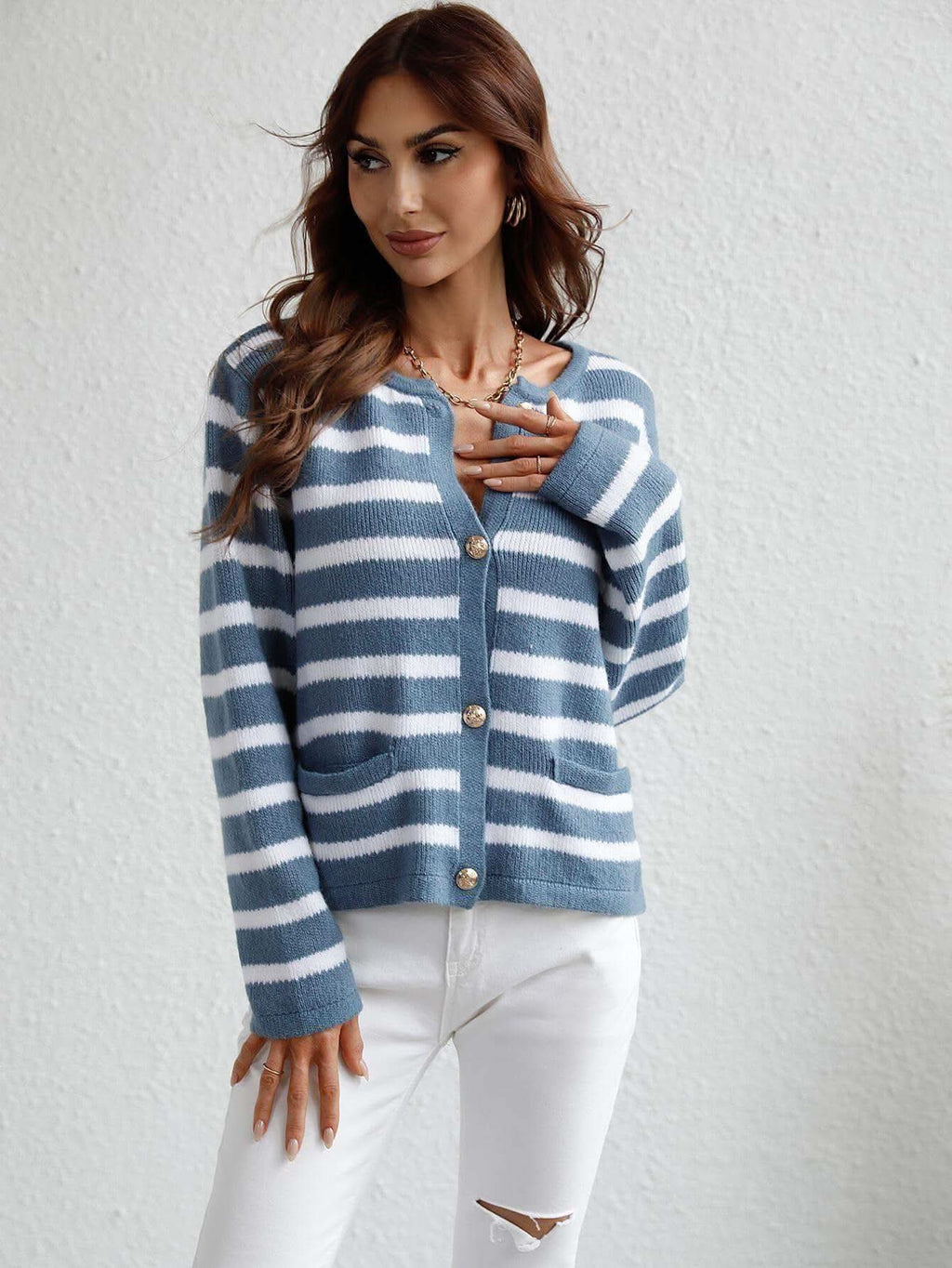 Striped Button Front Cardigan - SwagglyLife Home & Fashion