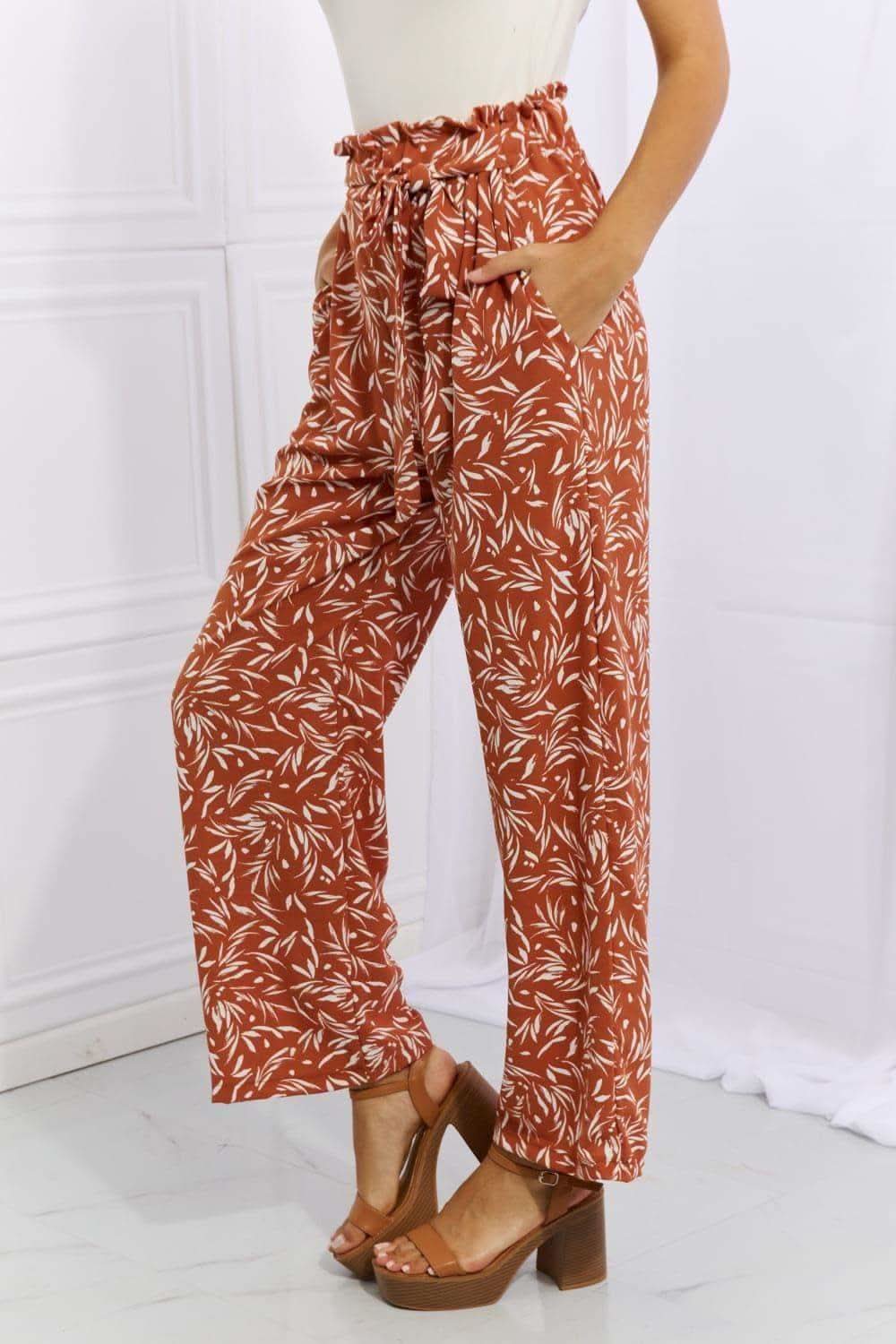 Heimish Right Angle Full Size Geometric Printed Pants, Red Orange in - Pants photo