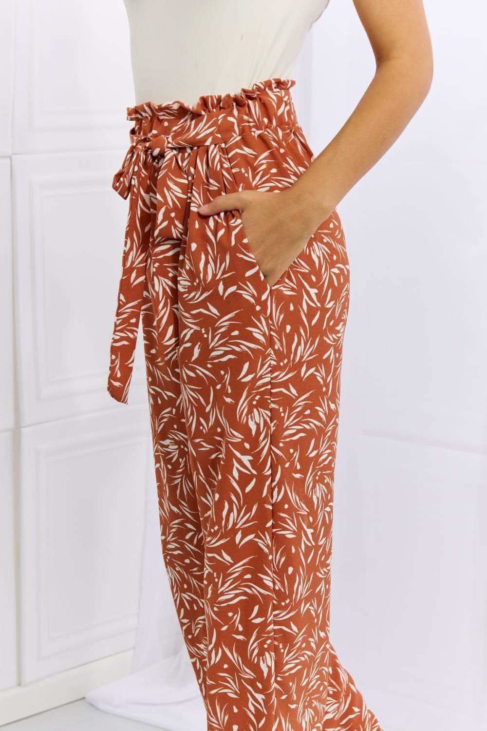 Heimish Right Angle Full Size Geometric Printed Pants, Red Orange in - Pants photo