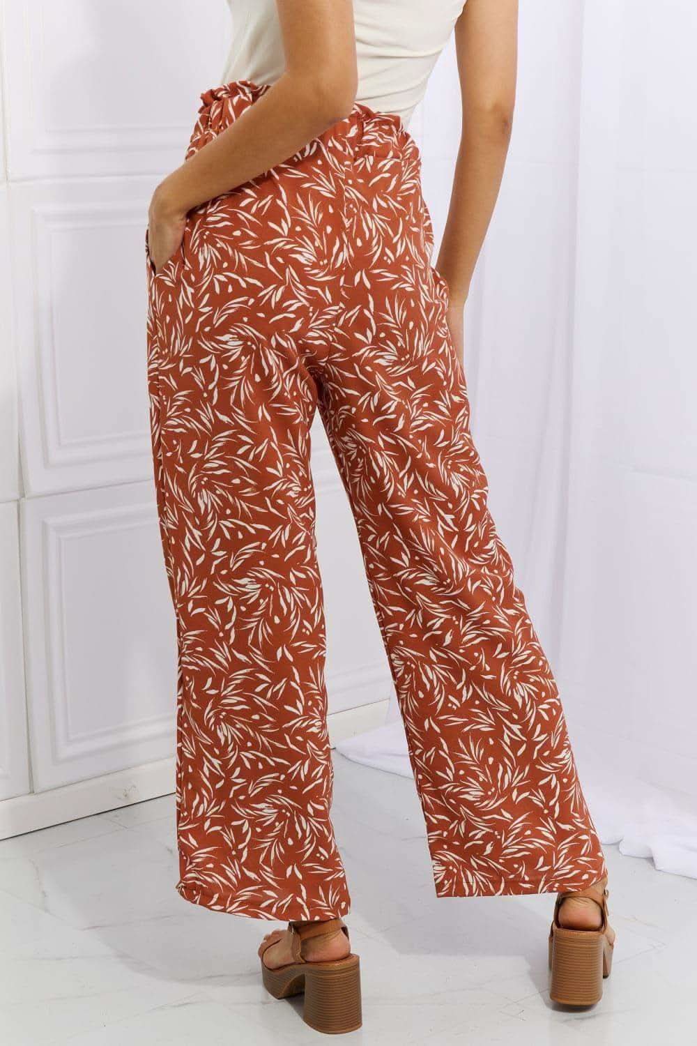 Heimish Right Angle Full Size Geometric Printed Pants, Red Orange in - Pants photo