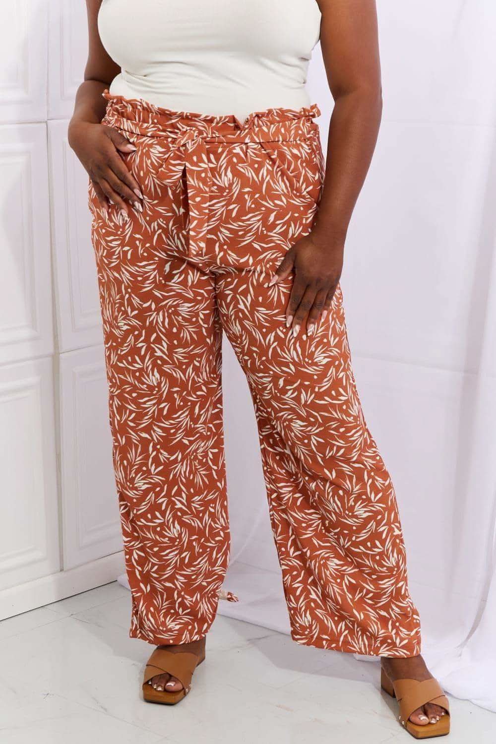 Heimish Right Angle Full Size Geometric Printed Pants, Red Orange in Red Orange - Pants photo