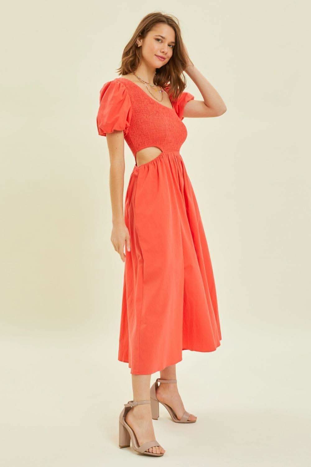 HEYSON Smocked Cutout Midi Dress in Cherry Red - Dresses photo