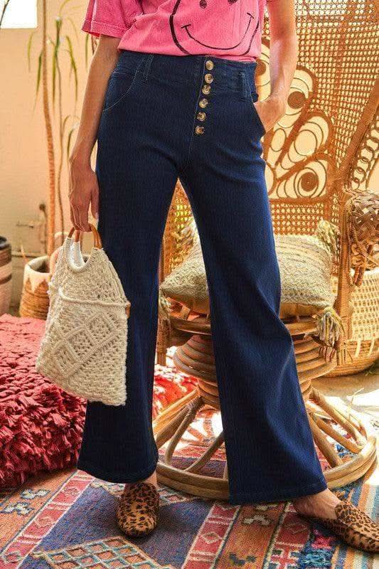 Jade By Jane High Waisted Button Wide Leg Jeans - SwagglyLife Home & Fashion